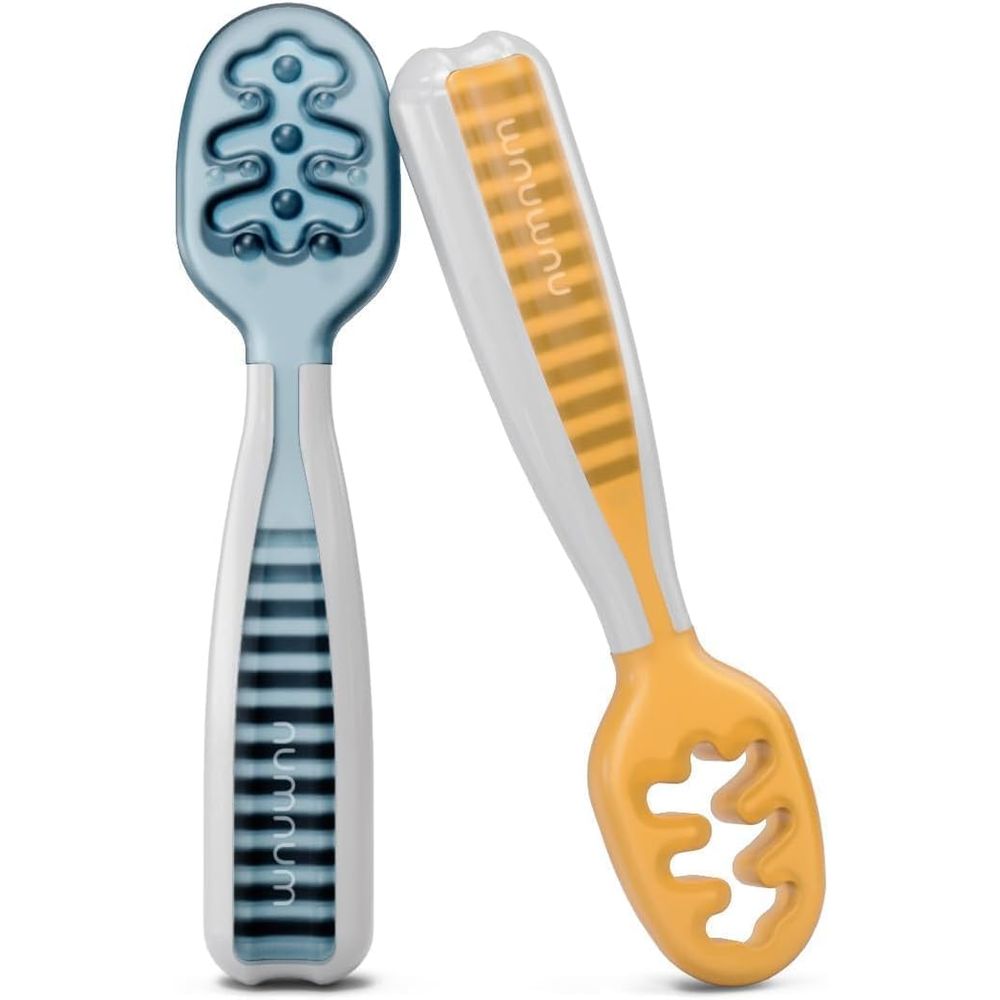 Self Feed Spoon - Baby-Fütterungsset, Silikon-Kleinkindlöffel, BPA-frei, 2er-Pack Blau/Orange, für