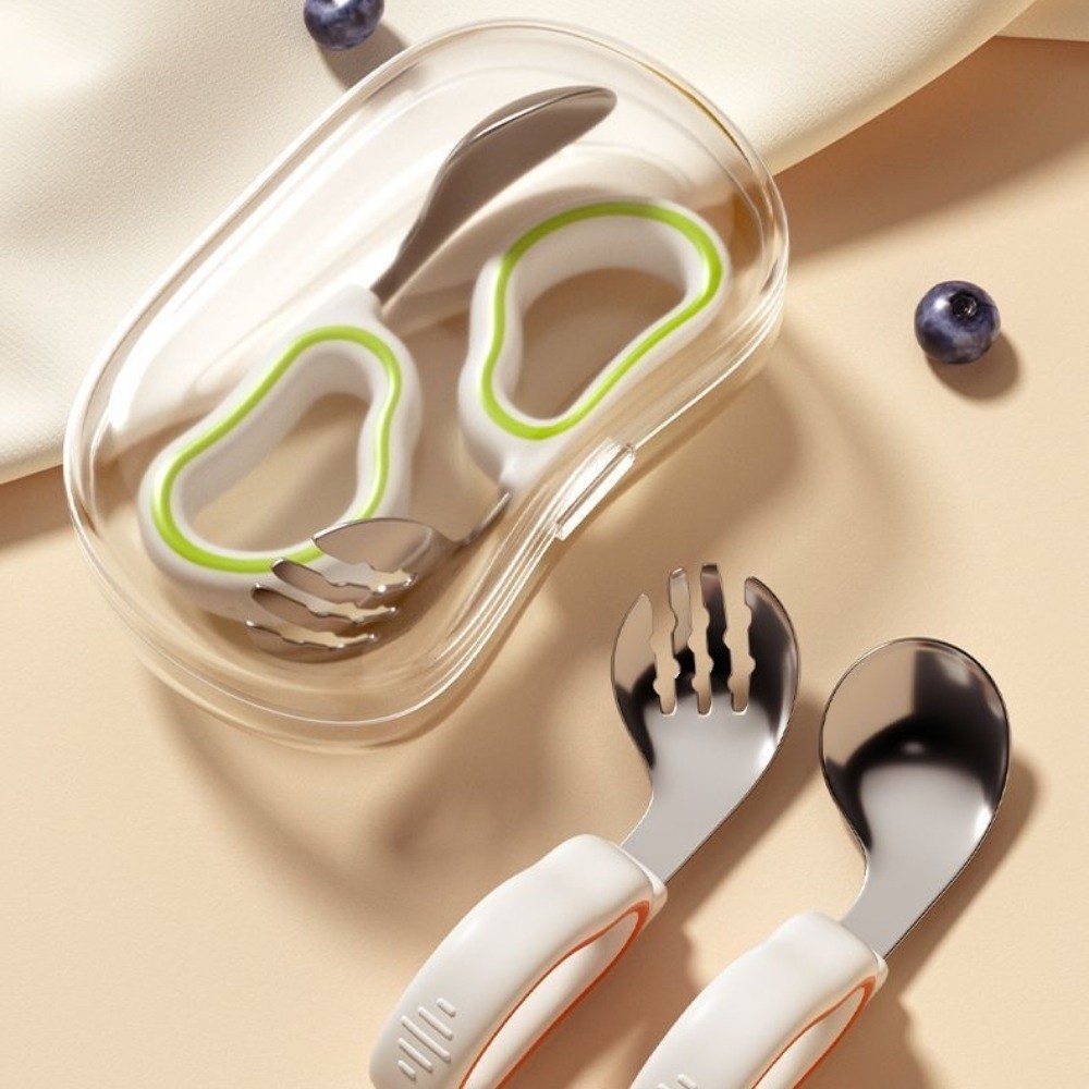 Self Feed Spoon - Silikon-Baby-Gabel- und Löffel-Set aus 316 Edelstahl,