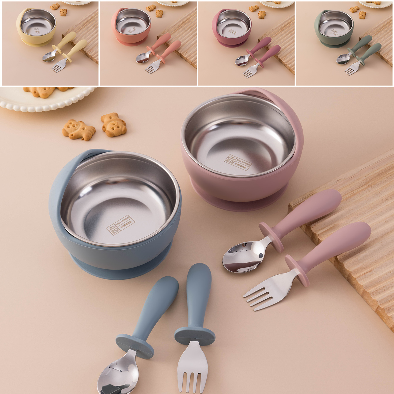 Self Feed Spoon - Farbe Kinder 3PCS Edelstahl Silikon Fütterung