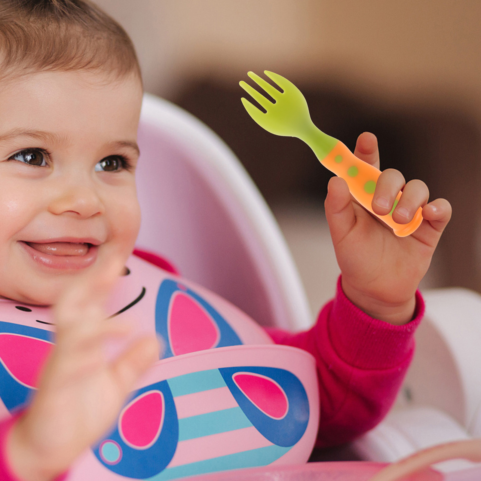 Self Feed Spoon - 2-teiliges Baby-Trainingsbesteck-Set, Selbstfütterungs-Gabel und -Löffel für