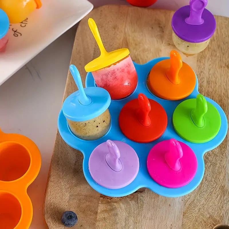 Baby Food Zubereiter - 7-Fach-Silikon-Eisform, Haushalts-Mini-Baby-Eisform, bunte handgehaltene Eisform mit