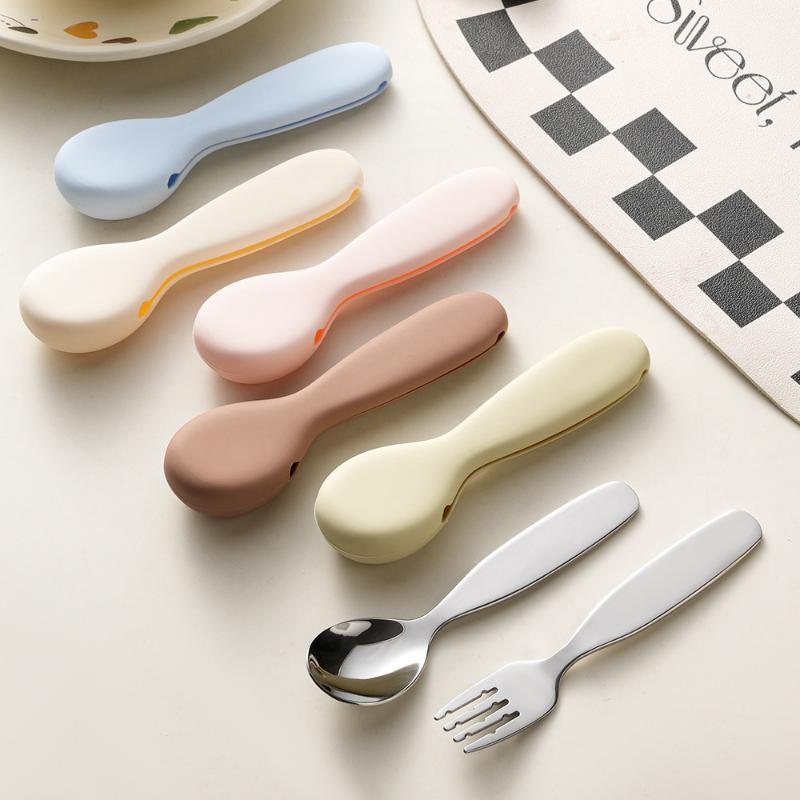 Self Feed Spoon - Edelstahl-Löffel- und Gabel-Set für Kleinkinder, BPA-freie